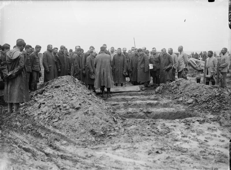 IWM Q1137 Scene of a burial service near Maricourt 11th August 1916