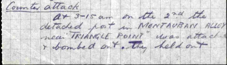 War Diary 2nd July 1916.  Crown Copyright.