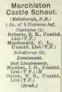 Merchiston OTC - British Army List 1914