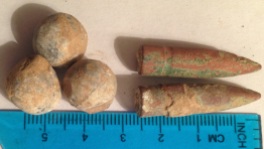 Machine gun rounds and shrapnel balls from Somme Battlefields. Courtesy Pete of Ortago View, Flers.