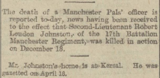Robert Loudon Johnston Manchester Evening News 17 December 1915