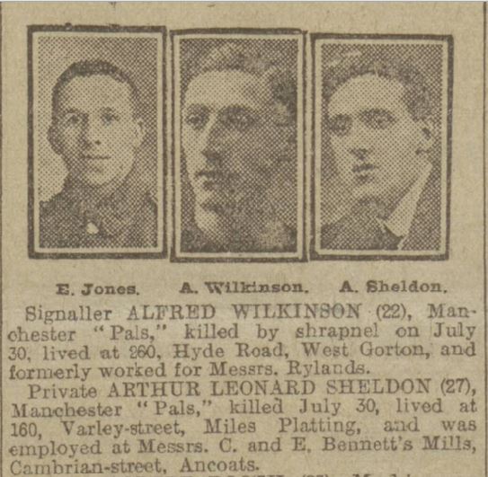 Sheldon 17th Battalion Manchester Evening News - Friday 18 August 1916.JPG