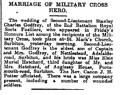 Godfrey S C Marriage MC From page 18, The Manchester Guardian of the 7 Nov 1915